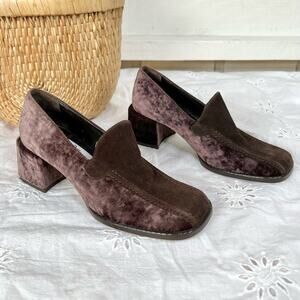 VINTAGE OSVALDO PERKOLI Velvet and Suede Block Heel Loafers